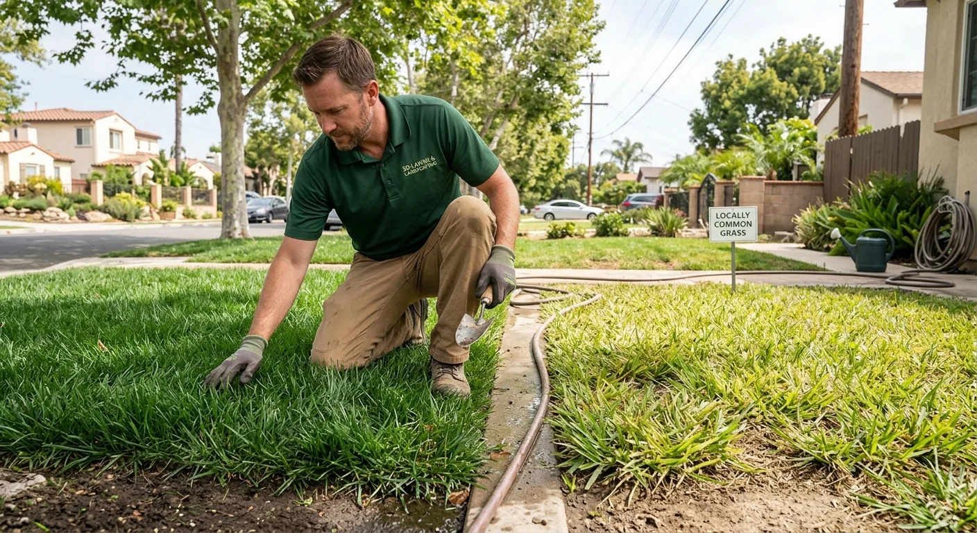 A split San Diego lawn comparing Kentucky bluegrass across two exposures