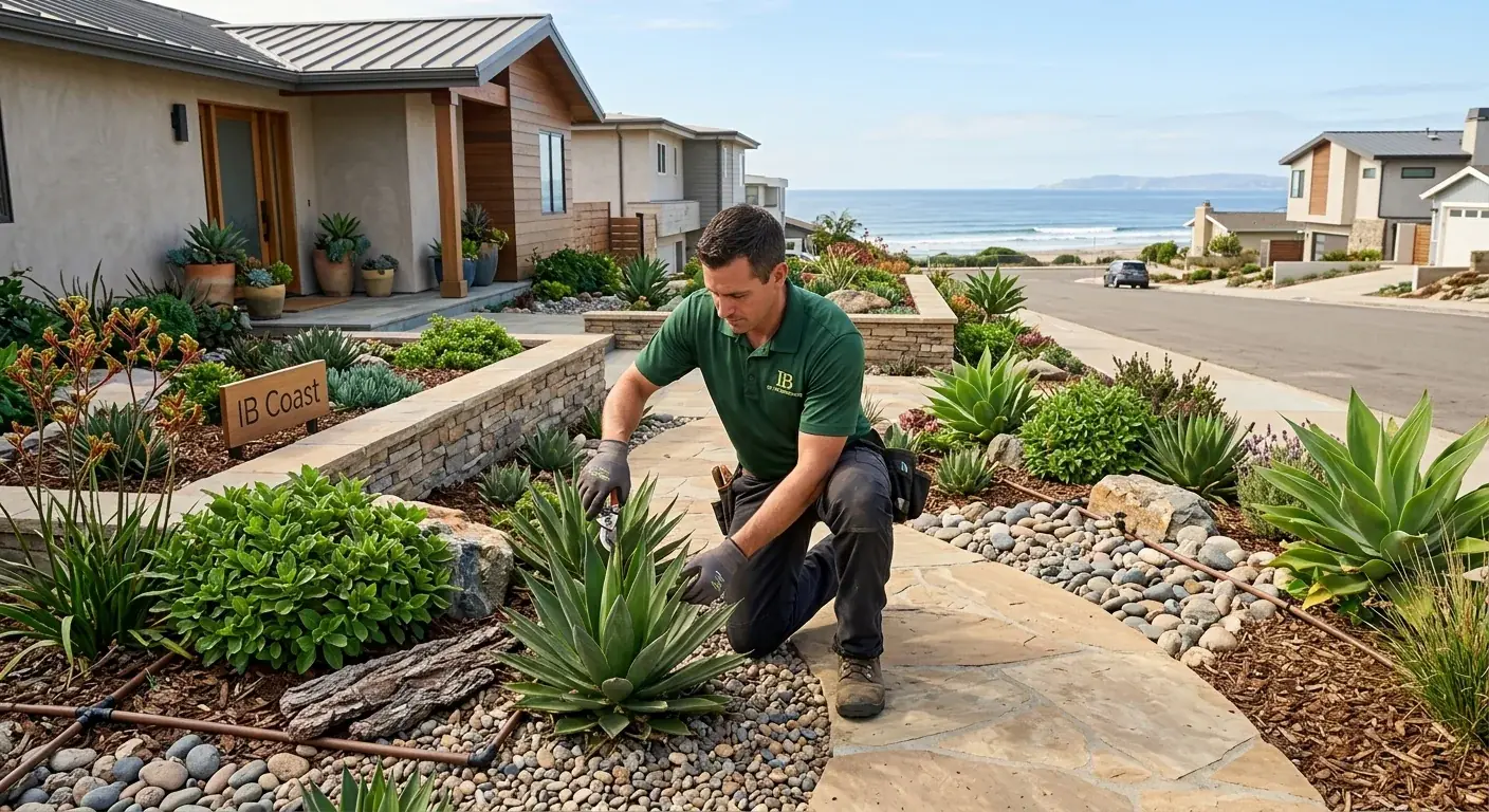 Drought-tolerant front yard design in Imperial Beach with ocean view.